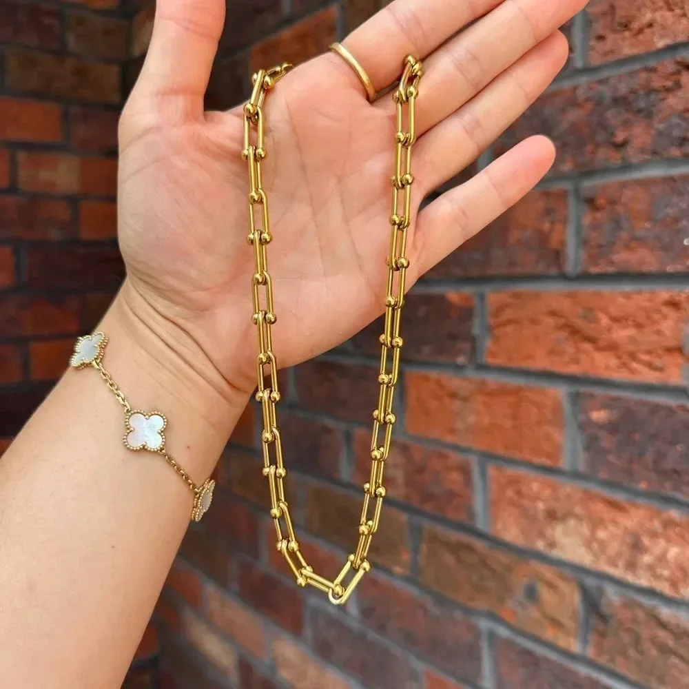 Hardware Graduated Link 18K Gold STAINLESS STEEL Waterproof Necklace